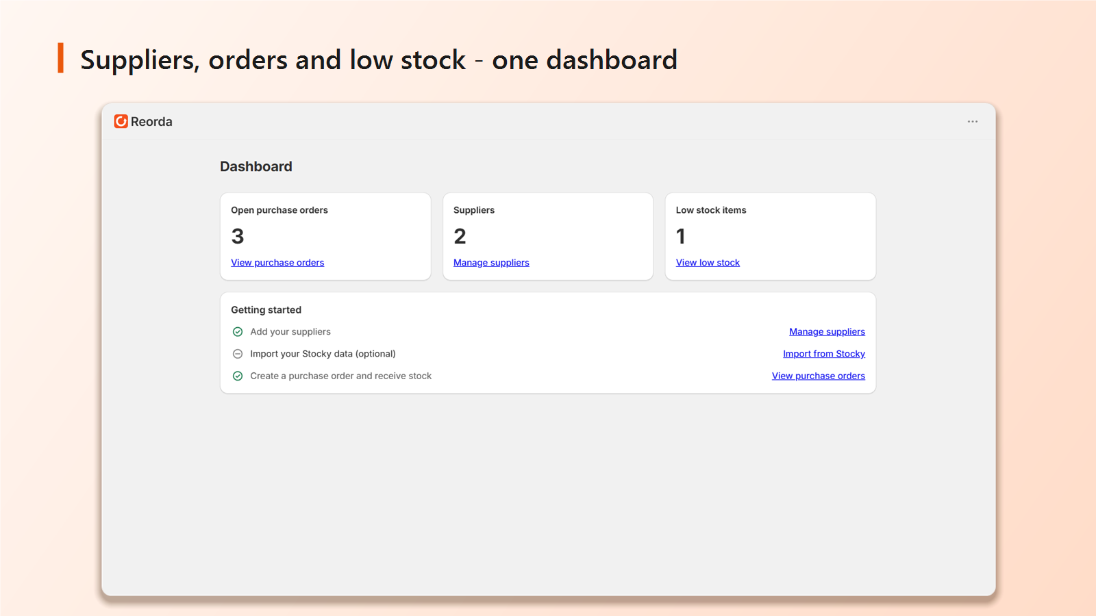 Reorda Shopify App - Dashboard